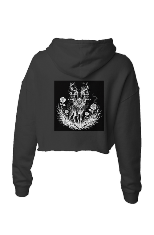 Black Three Headed Deer Lightweight Crop Hoodie