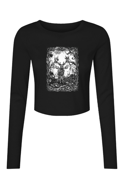 Deer in the Woods Women's Long Sleeve Crop Top