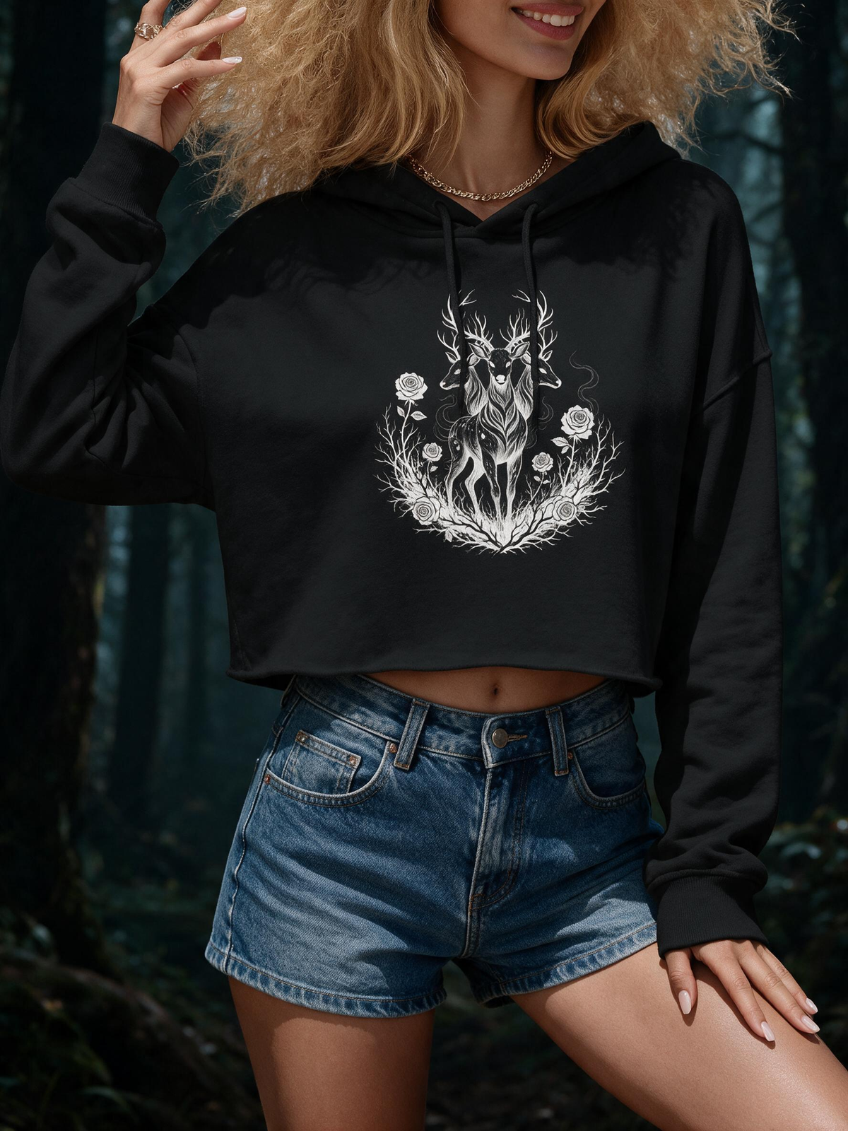 Phantom Stag Women's Crop Hoodie